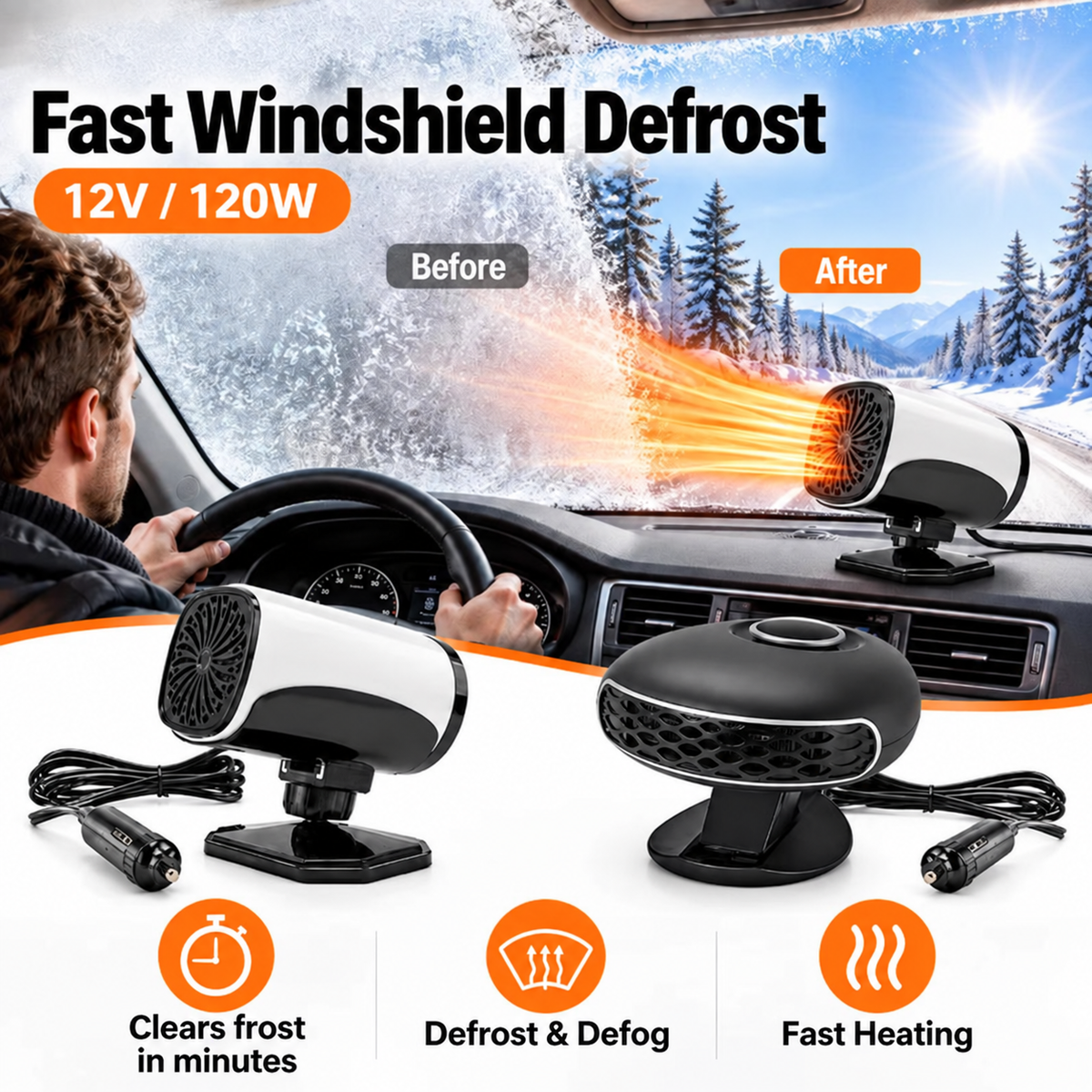 ⏳ Last Day 49% OFF ✨Portable Car Heater Defroster with 360-Degree Rotating Base