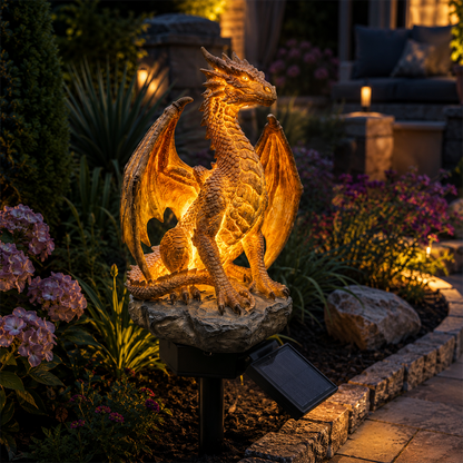 🐉Gothic Dragon Golden Fire Solar Landscape Light✨