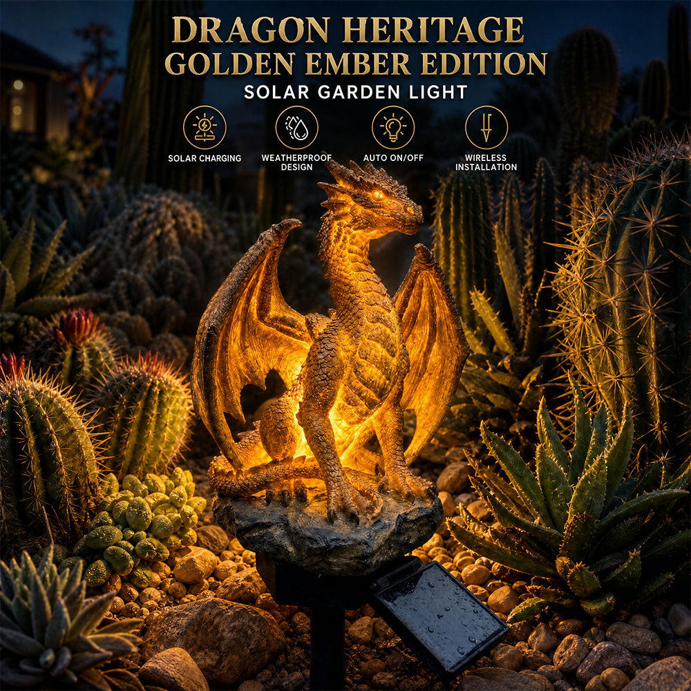 🐉Gothic Dragon Golden Fire Solar Landscape Light✨