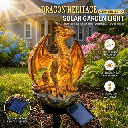 🐉Gothic Dragon Golden Fire Solar Landscape Light✨