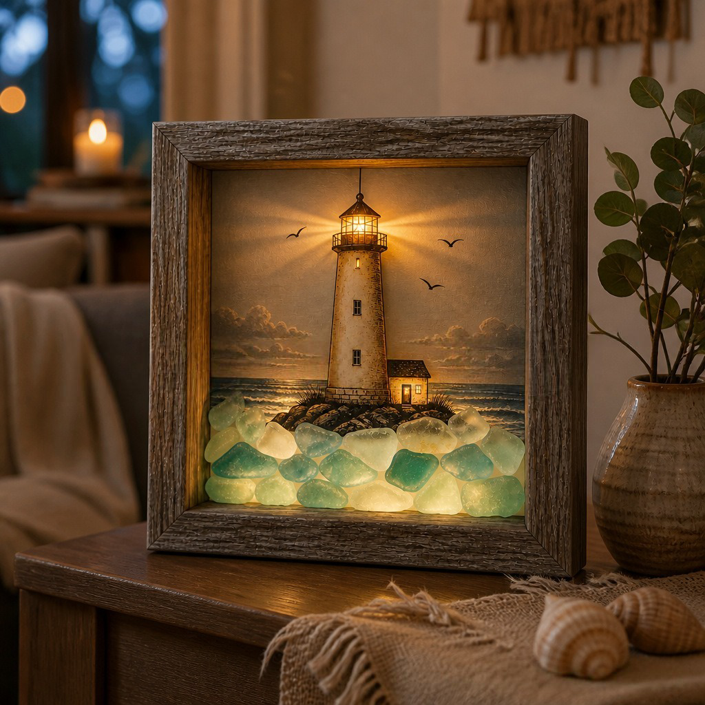 🌊 Sea Glass Lighthouse Night Light ✨ Bring Coastal Charm to Any Room