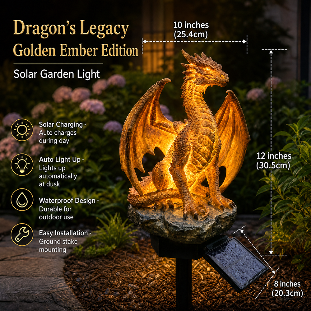 🐉Gothic Dragon Golden Fire Solar Landscape Light✨