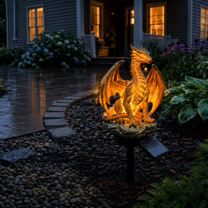 🐉Gothic Dragon Golden Fire Solar Landscape Light✨