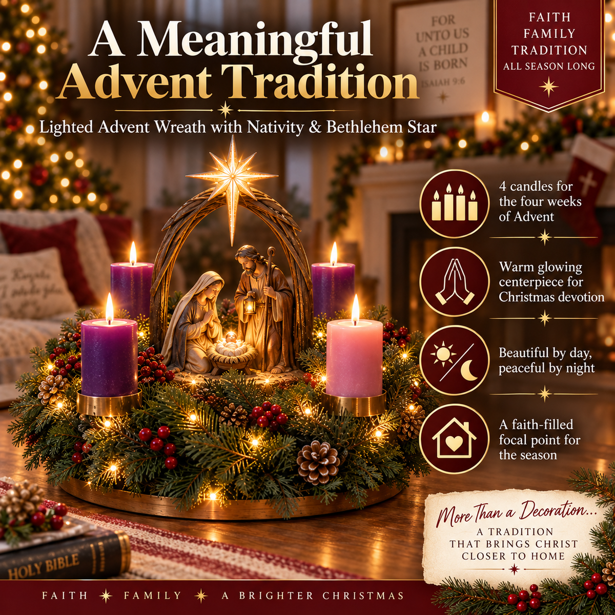 ✝️ Lit Advent Wreath + Advent Christmas Path– Two Beautiful Ways to Celebrate the Christmas Story🕯️