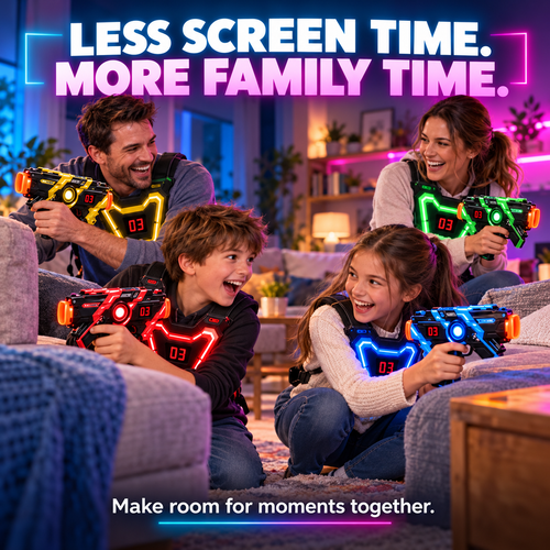⚡🎯Infrared Laser Tag Game Set – Neon Blasters & LED Chest Targets