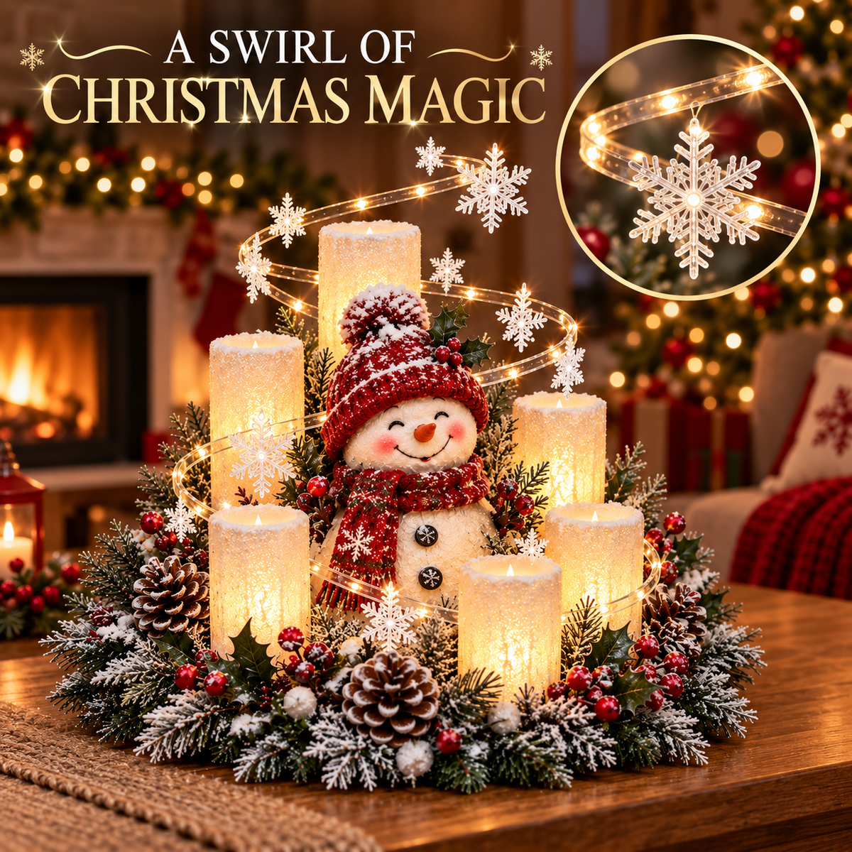 🎄 Lighted Christmas Centerpiece with Warm Flameless Candle Glow – 5 Festive De