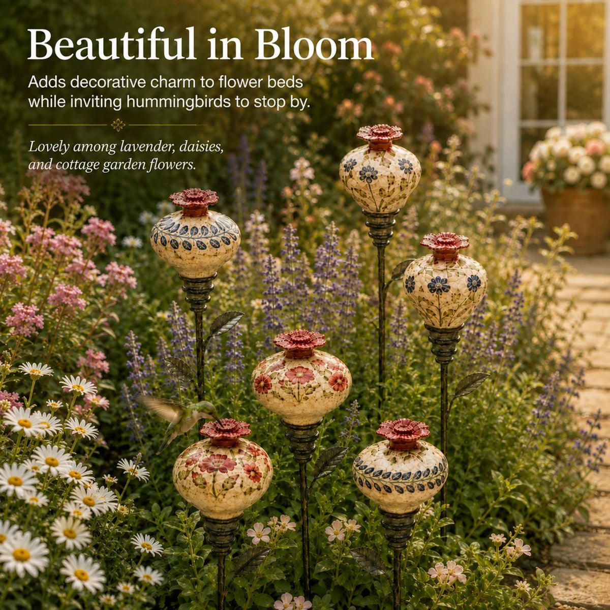 🐦🌸 Vintage Hummingbird Feeder Garden Stake – Decorative Outdoor Bird Feeder