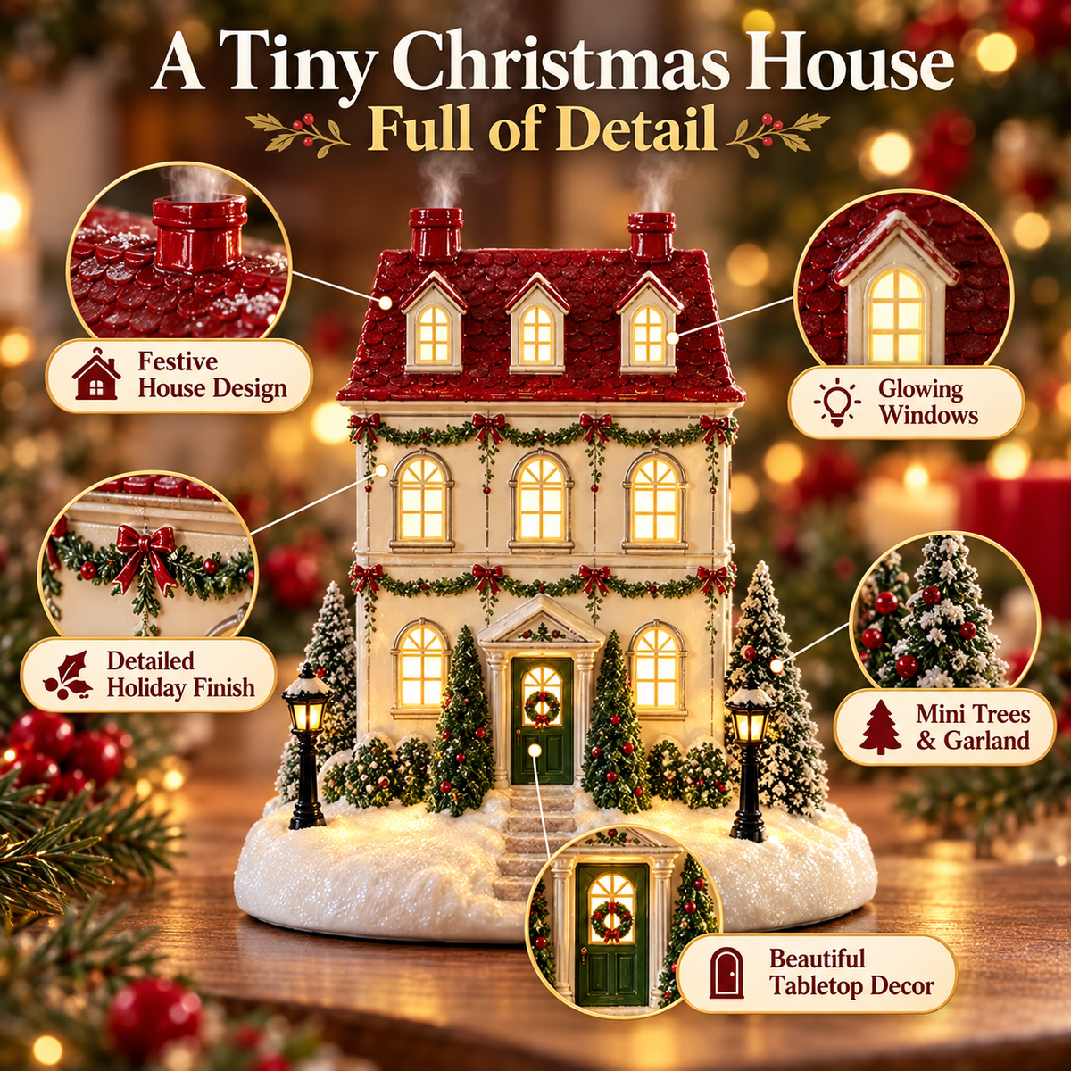 🏠 Christmas House Aroma Diffuser – Gentle Mist & Glowing Windows