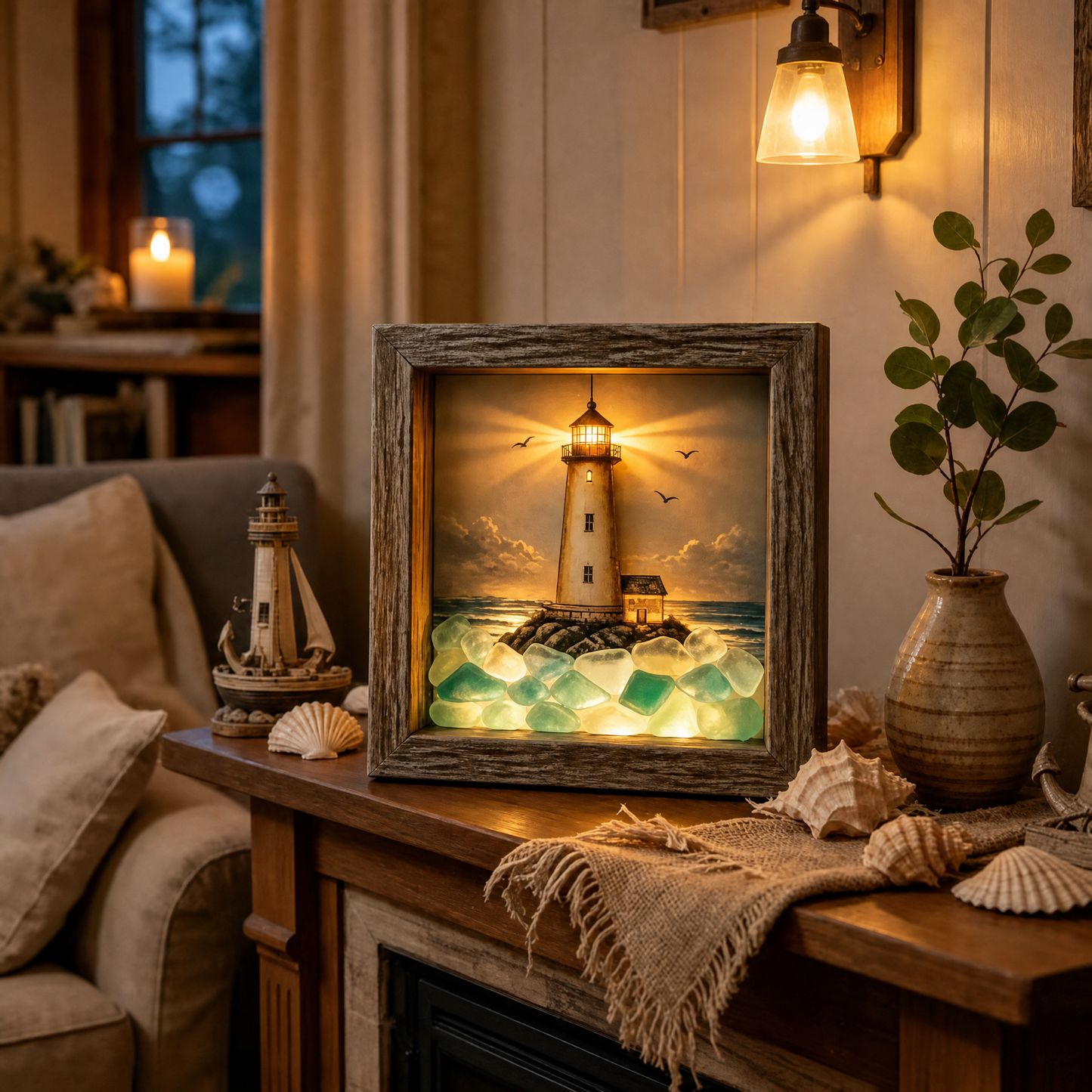 🌊 Sea Glass Lighthouse Night Light ✨ Bring Coastal Charm to Any Room