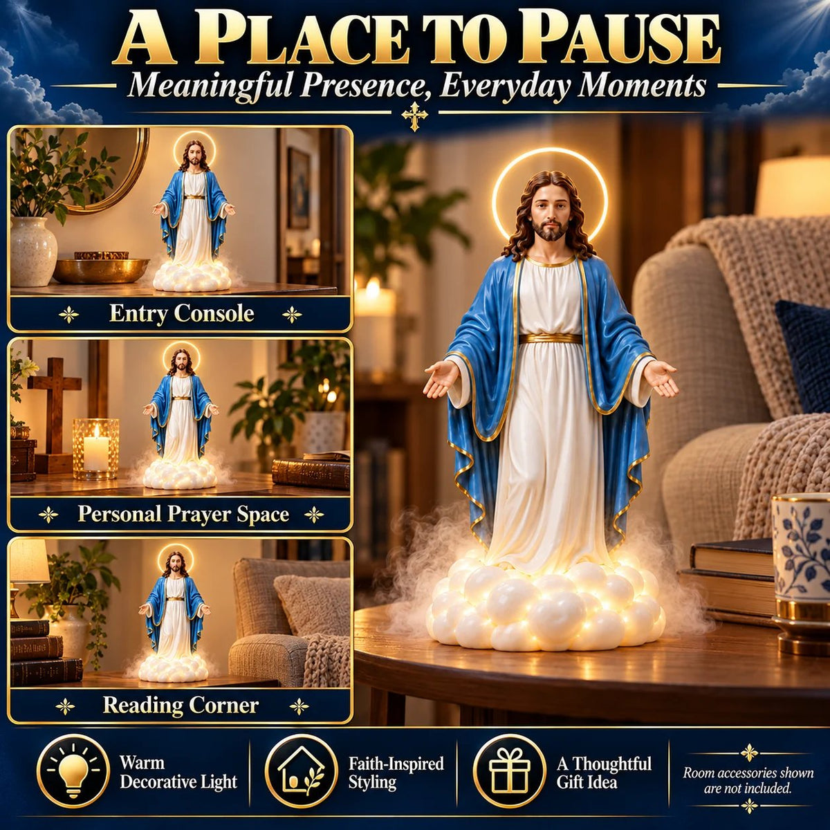 ✝️ Ahlwocore Illuminated Jesus Cloud Mist Humidifier – Warm Halo Light & Faith-Inspired Home Décor