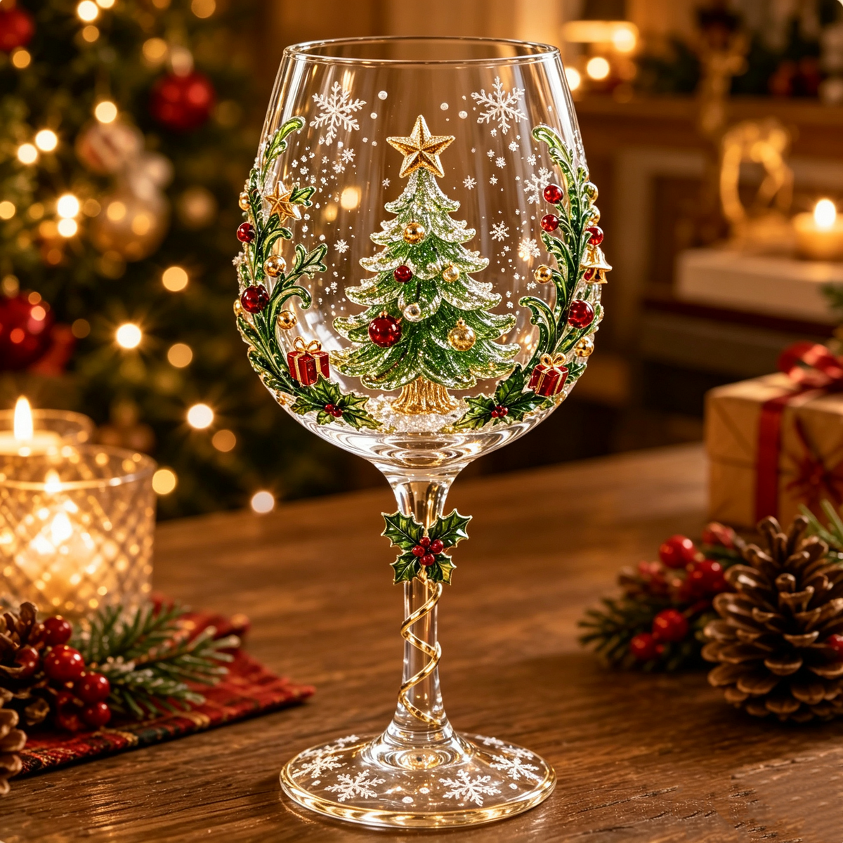 Christmas stocking decorative stemmed glass