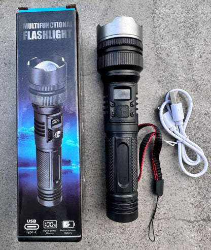 🔦High-Power Rechargeable Zoom Flashlight with Power Bank & Digital Battery Display🔋