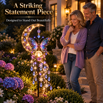 🦋 Glowing Butterfly Crescent Moon Solar Garden Light
