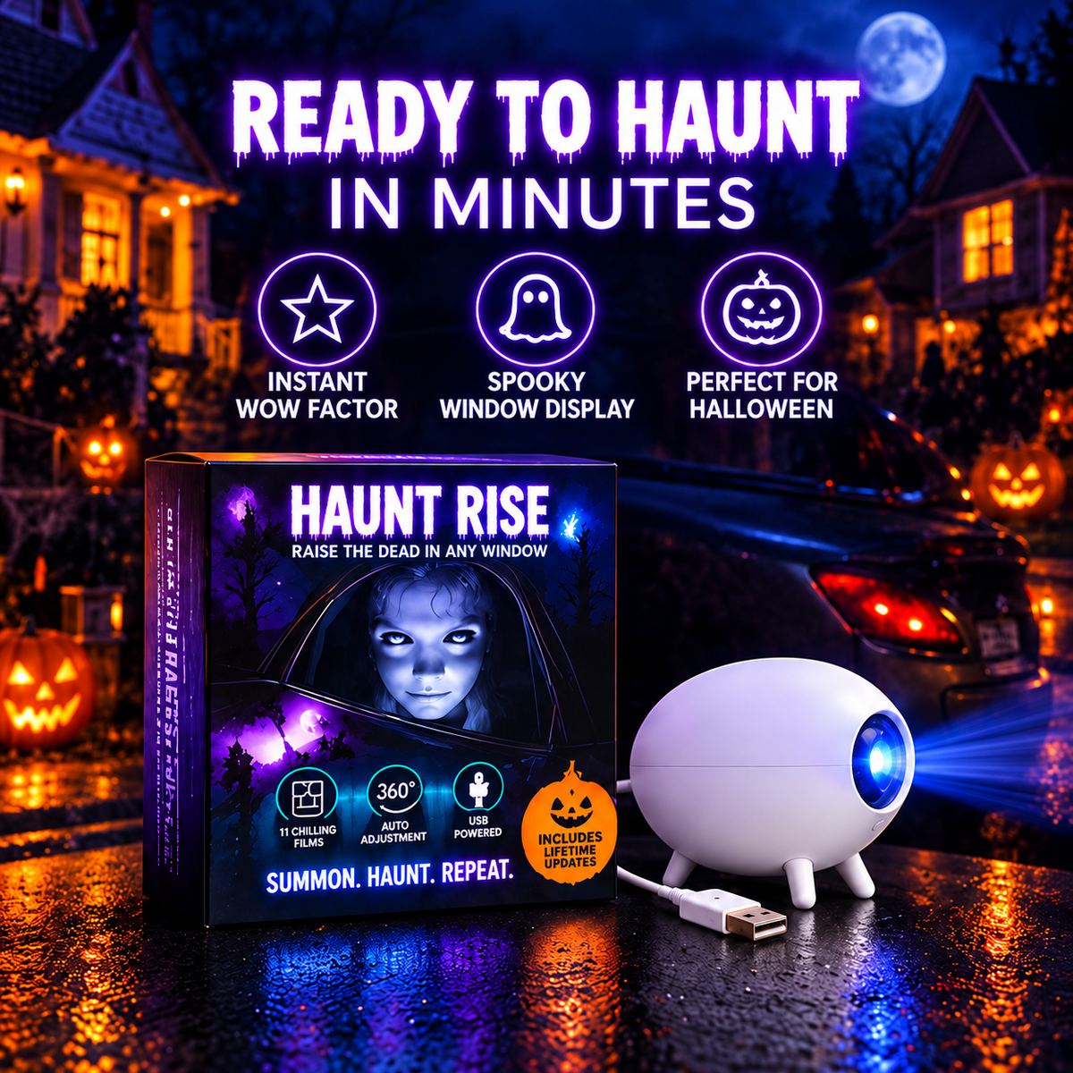 🎃  Halloween Window Projector –👻 16 Animated Spooky Films & 360° Adjustable Design