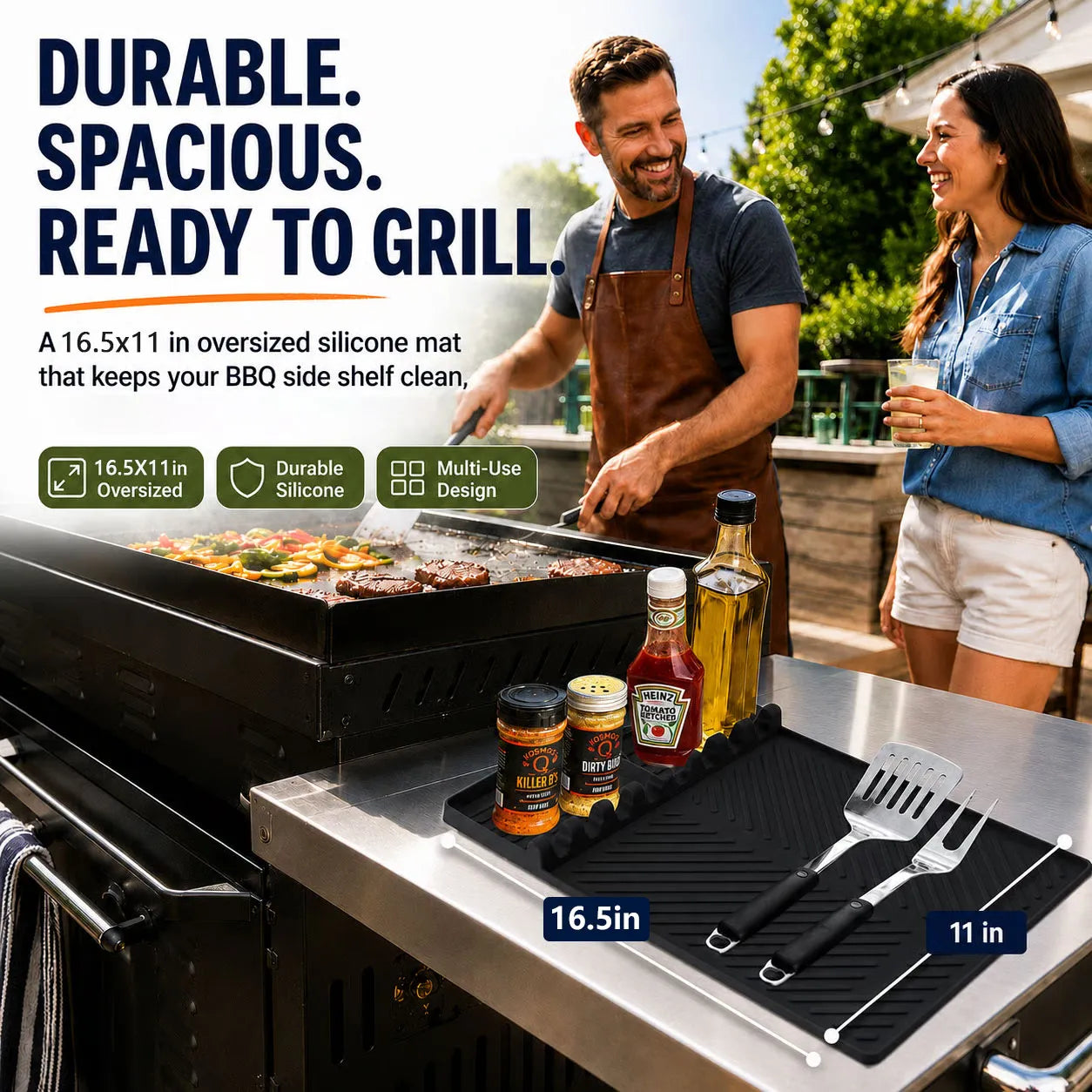 16.5x11' Silicone Mat – Heat Resistant, Dishwasher Safe, Non-Slip for Grill & Counter