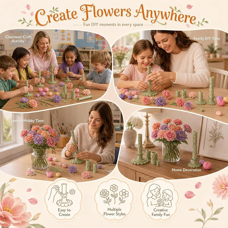 💐 DIY Clay Flower Bouquet Kit – Comes With 12 Colors of Modeling Clay FREE