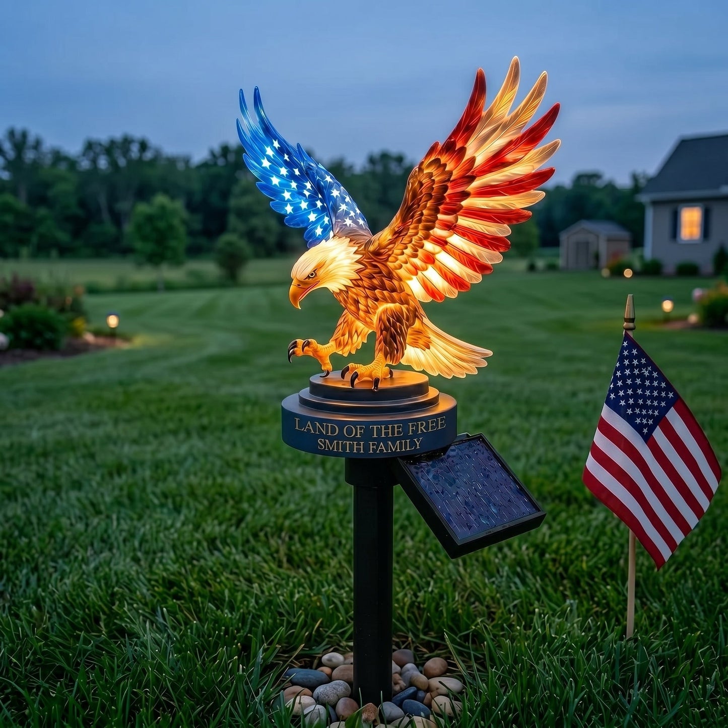 🔥48% OFF Custom Engraved Bald Eagle Solar Yard Lamp✨ American Freedom Statue