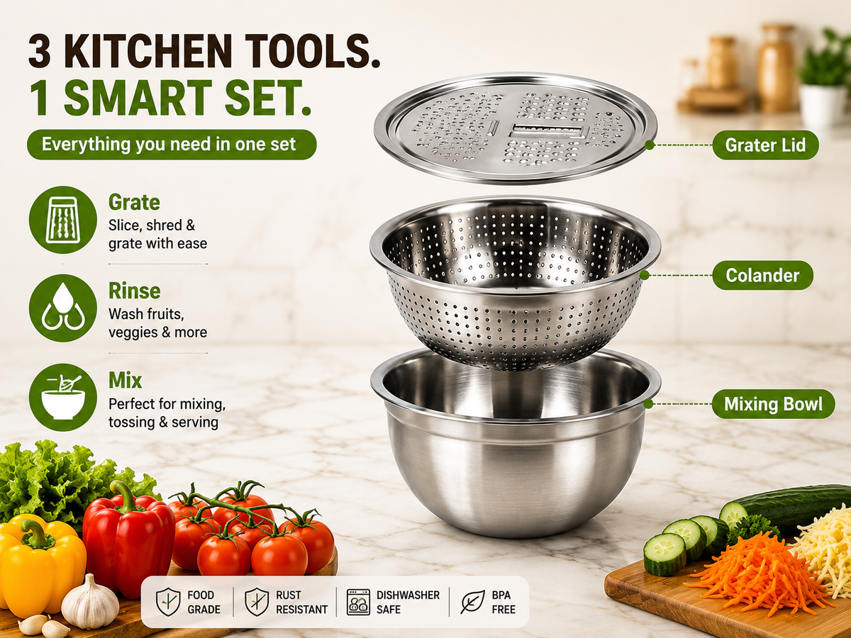 🎁Hot Sale! 3-in-1 Stainless Steel Grater Bowl with Colander | 50% Off