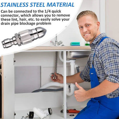 💥Heavy-Duty Stainless Sewer Jet Nozzle Kit, Quick Disconnect Pressure Washer Attachment for Home & Commercial Drains