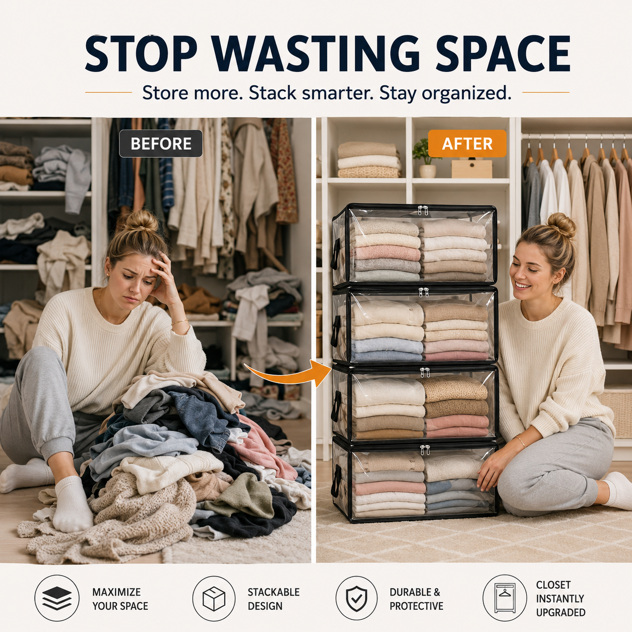 💥Final 24 Hours 50%OFF💥 See‑Through Stackable Storage Bags, Declutter Your Home In No Time 🏠