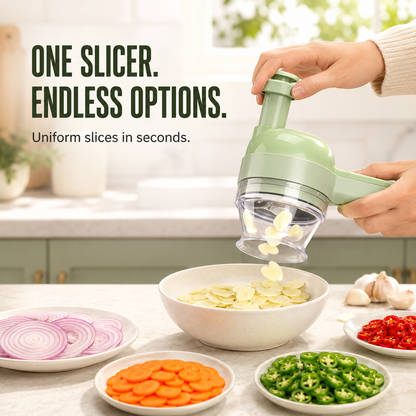 🔥 4-in-1 Electric Chopper 🧄 Slice, Mince, Peel & Clean with Ease