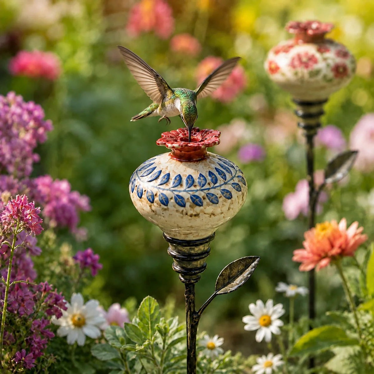 🐦🌸 Vintage Hummingbird Feeder Garden Stake – Decorative Outdoor Bird Feeder