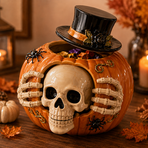 💀🎃 Skull Pumpkin Candy Bowl 🍬 Perfect for Halloween Treats
