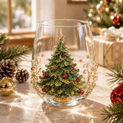 🎄✨ Christmas Glass Art Cup | Luxury Raised Holiday Glassware for Drinks, Decor & Christmas Gifts 🎁