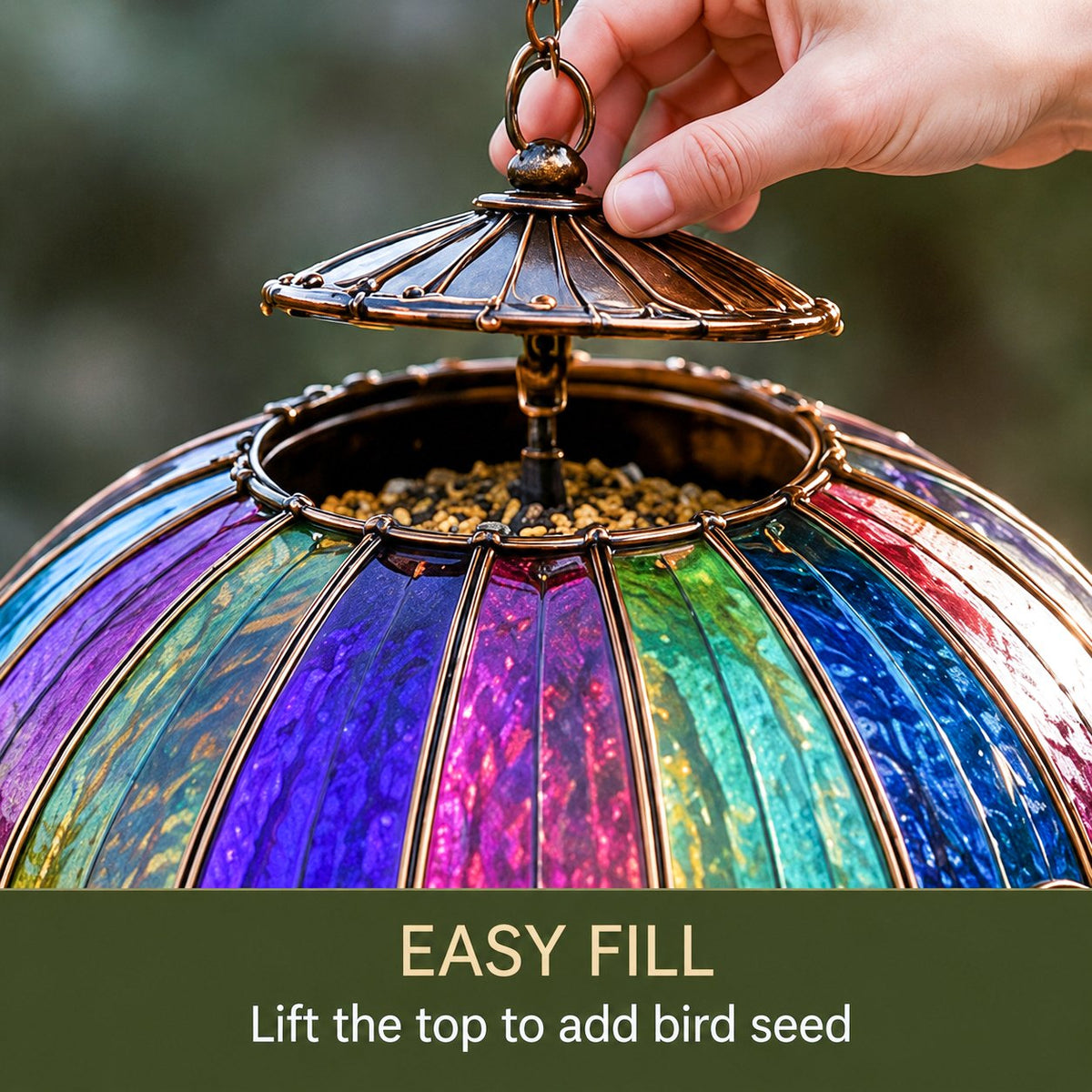 Lift-off top for refilling birdseed