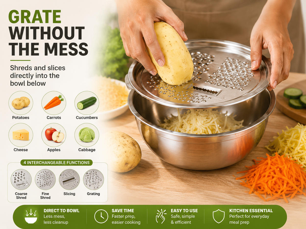 🎁Hot Sale! 3-in-1 Stainless Steel Grater Bowl with Colander | 50% Off