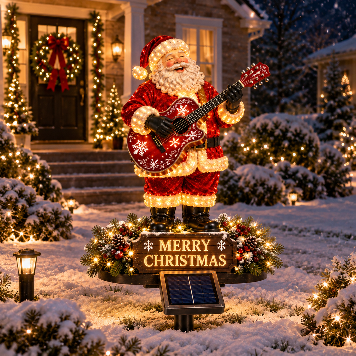 🎅🎸 Solar Guitar Santa Christmas Yard Light