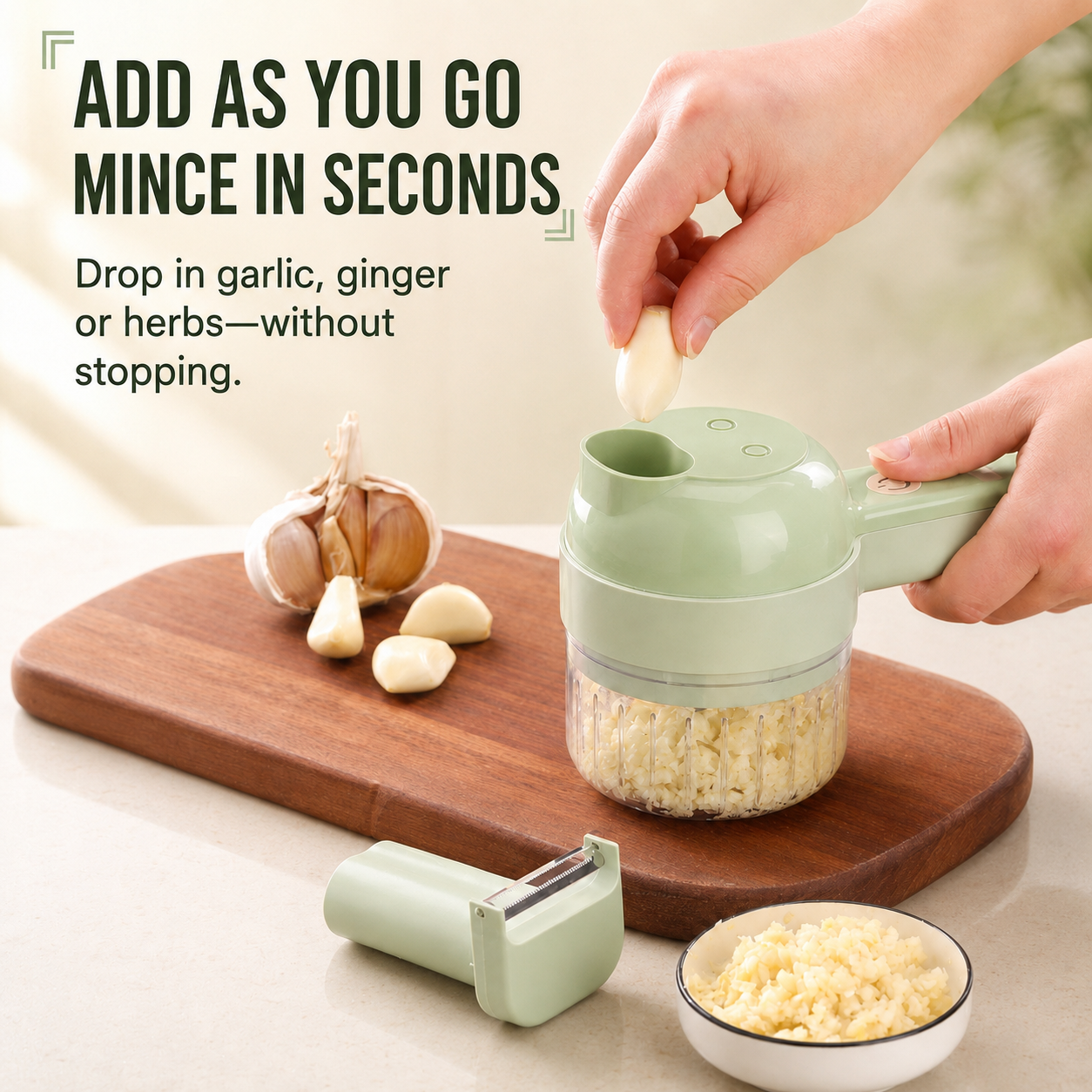 🔥 4-in-1 Electric Chopper 🧄 Slice, Mince, Peel & Clean with Ease
