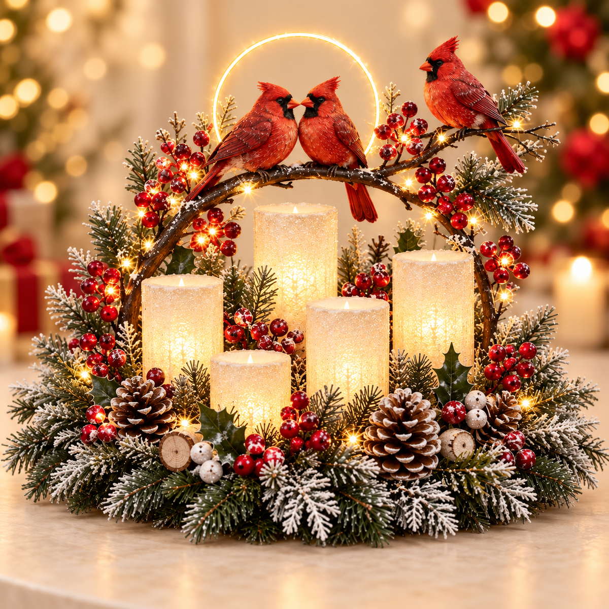 🎄 Lighted Christmas Centerpiece with Warm Flameless Candle Glow – 5 Festive De