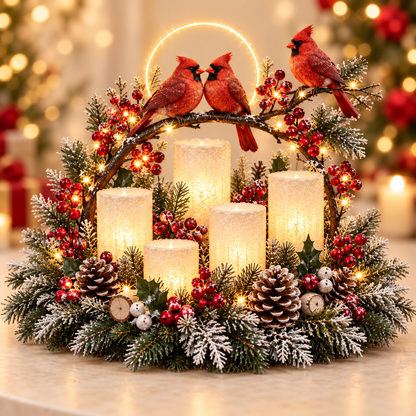 🎄 Lighted Christmas Centerpiece with Warm Flameless Candle Glow – 5 Festive De