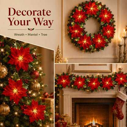 🎁 50% OFF Christmas Gift Decor – Poinsettia LED Garland String Lights