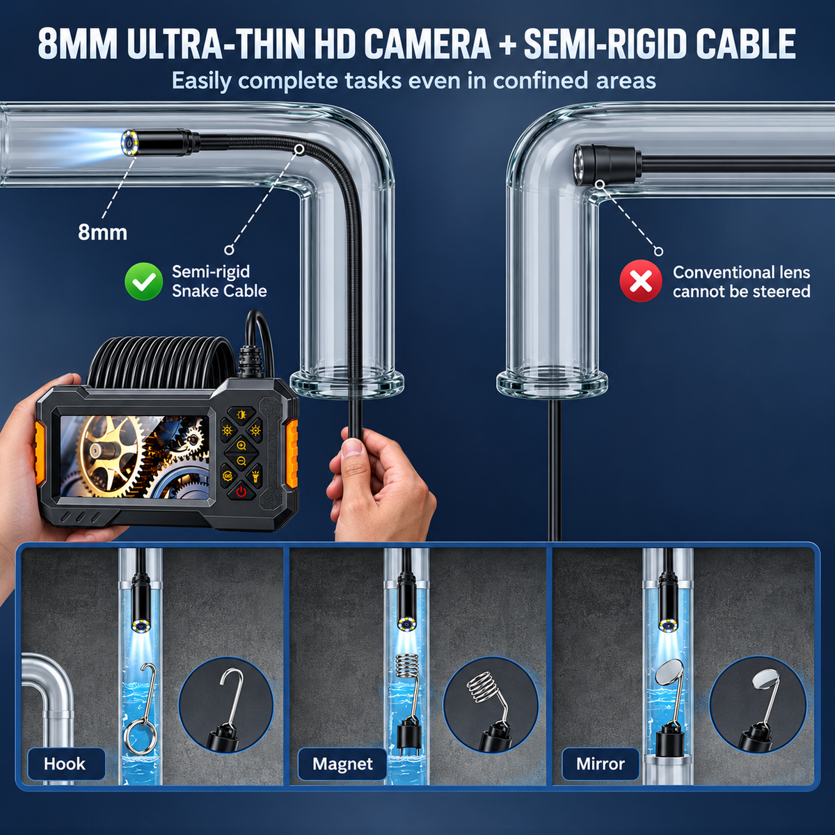 🎯📺HD Borescope Camera with Light - 4.3" HD Screen, Waterproof Endoscope with 8 LED Lights💡