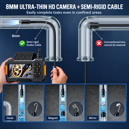 🎯📺HD Borescope Camera with Light - 4.3" HD Screen, Waterproof Endoscope with 8 LED Lights💡