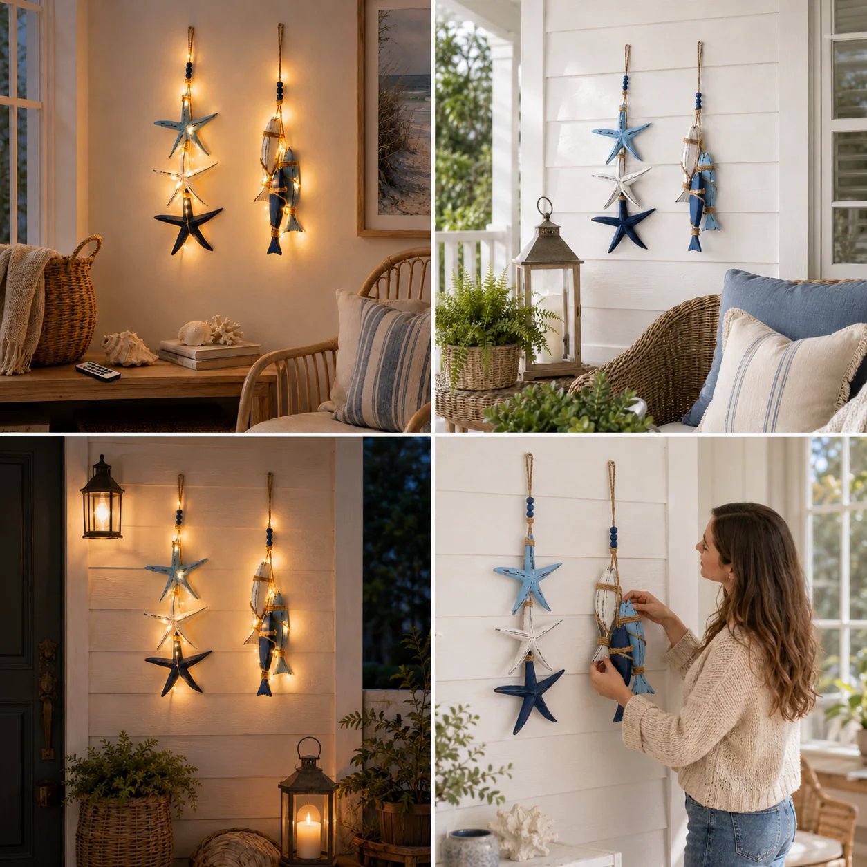 2026 Hot Sale🔥LED Lighted Nautical Wooden Starfish & Fish Hanging Wall Art