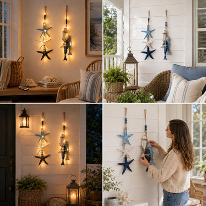 2026 Hot Sale🔥LED Lighted Nautical Wooden Starfish & Fish Hanging Wall Art