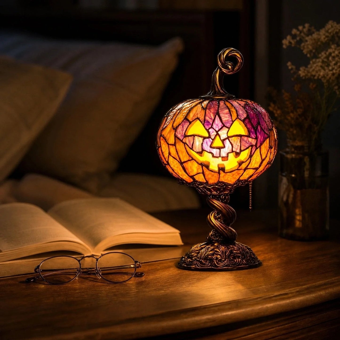 Exquisite & Durable✨ Halloween Stained Glass Style Pumpkin Table Lamp🎃🔥