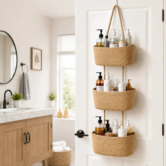 🌿 Woven Cotton 3-Tier Over-Door Basket