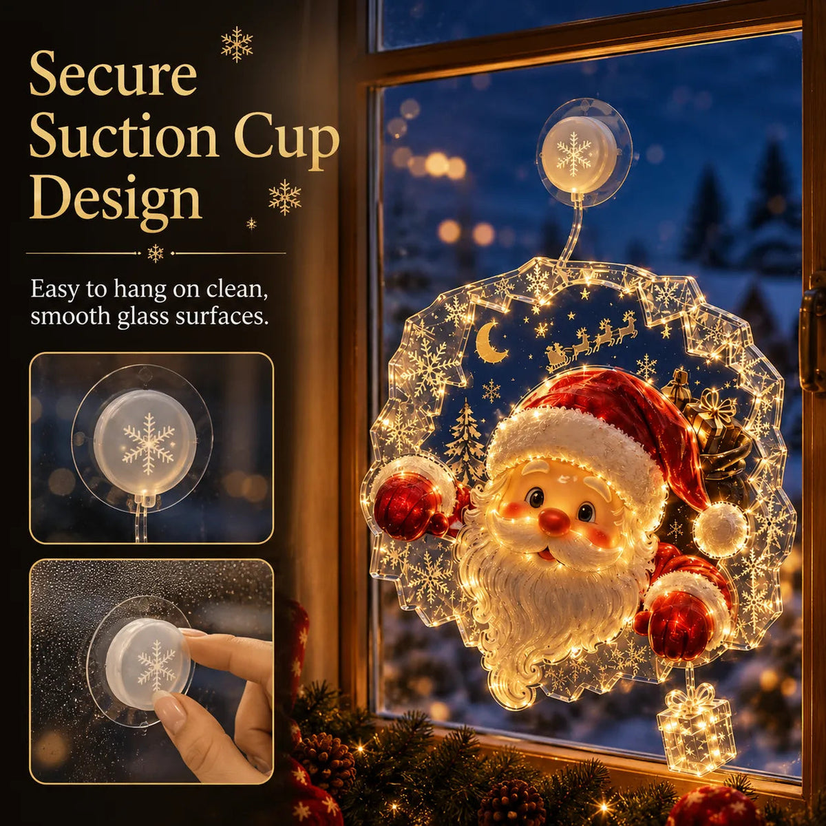 ✨Last Day 50% OFF🎄Lighted Christmas Window Decoration with Suction Cup– 8 Warm LED Festive Designs✨