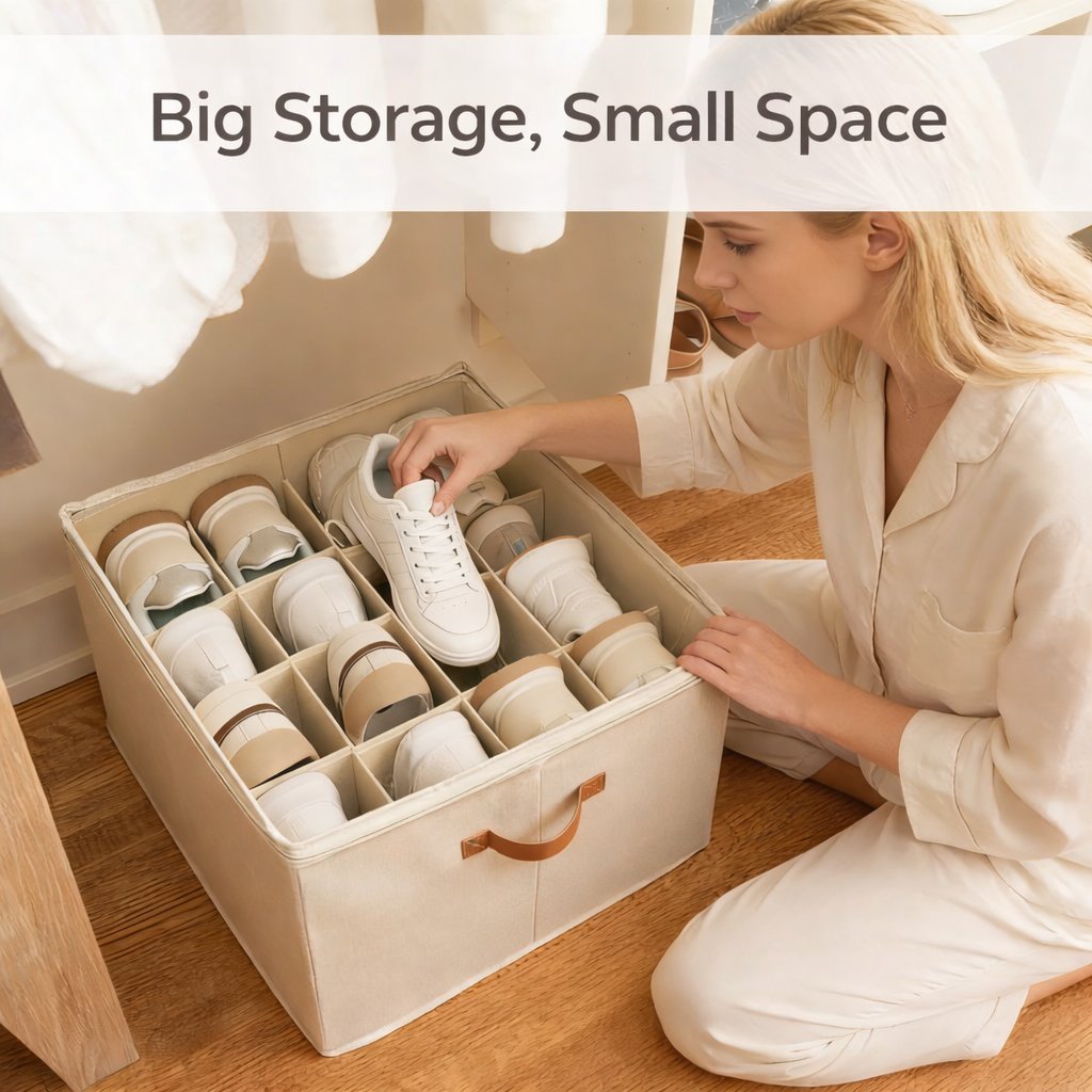 👟Space-Saving Fabric Shoe Storage Box with Clear Lid