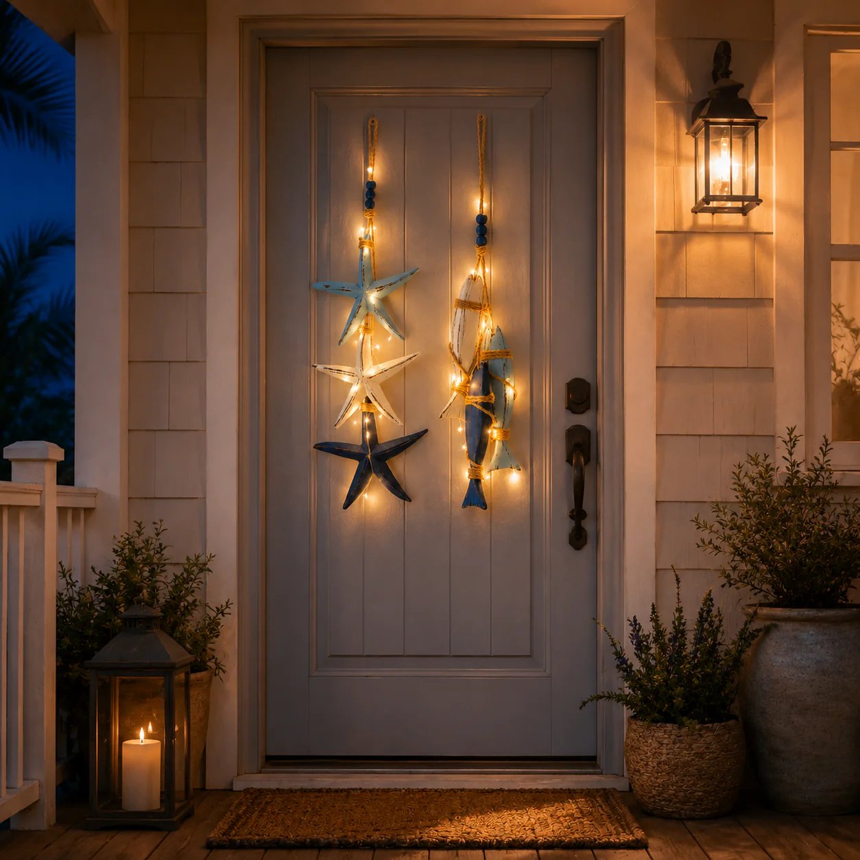 2026 Hot Sale🔥LED Lighted Nautical Wooden Starfish & Fish Hanging Wall Art