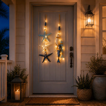 2026 Hot Sale🔥LED Lighted Nautical Wooden Starfish & Fish Hanging Wall Art