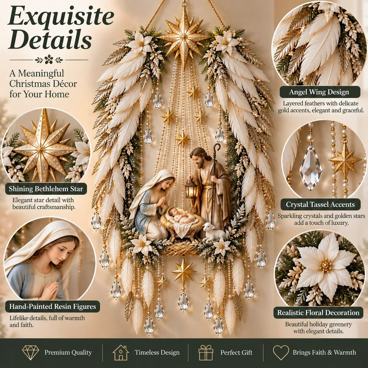 ✨🎄 Lighted Angel Wings Nativity Decor – Warm Christmas Wall Accent