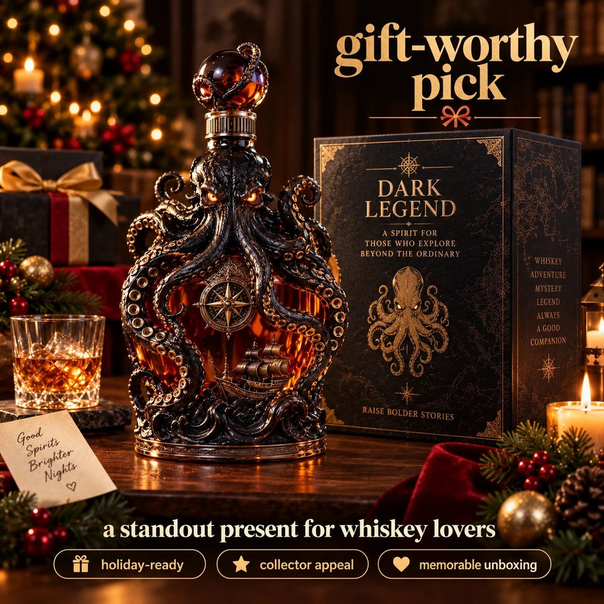 🐙 Kraken-Inspired Whiskey Decanter – Sculpted Nautical Display Bottle