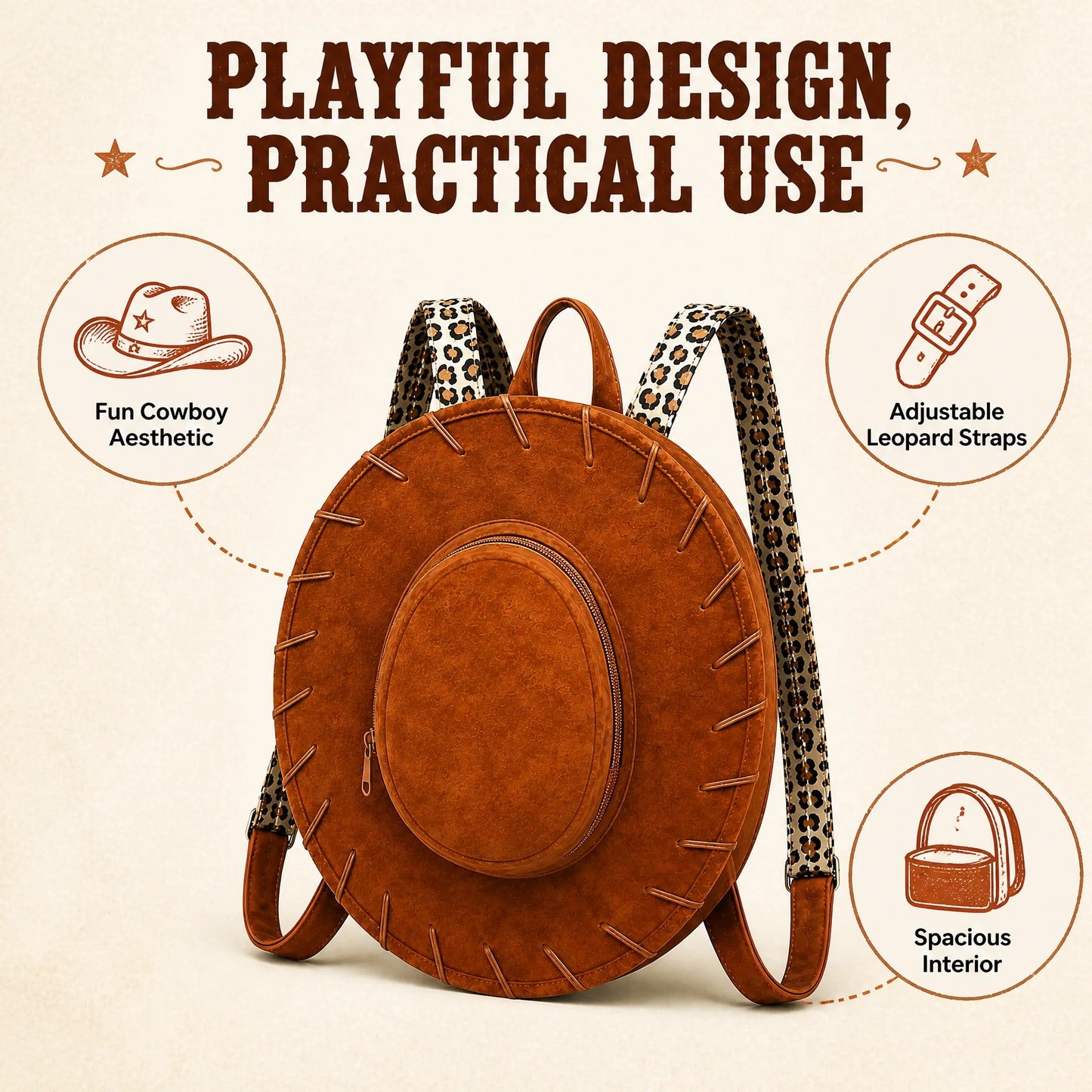 🤠Western Cowgirl Hat Backpack – Vintage Wide Brim Convertible Backpack Purse👜
