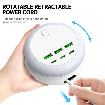 Ultimate 7-in-1 Retractable USB Charging Station with 8-Color Mood Lighting