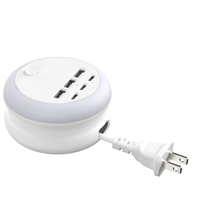 Ultimate 7-in-1 Retractable USB Charging Station with 8-Color Mood Lighting
